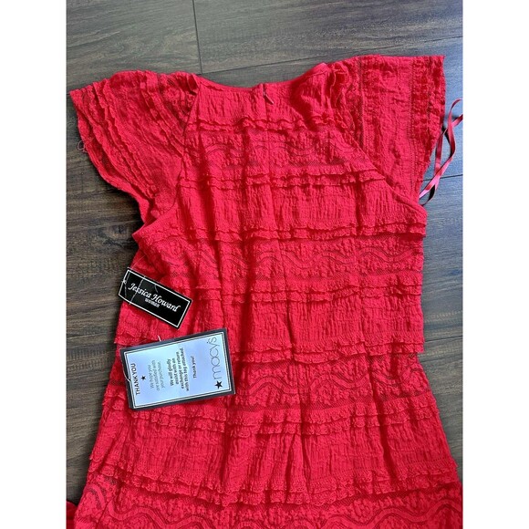 Jessica Howard Women's Flutter sleeves Lace A-Line Dress casual formal Red 14 - Picture 11 of 12